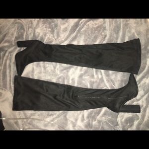 Black thigh high suede boots